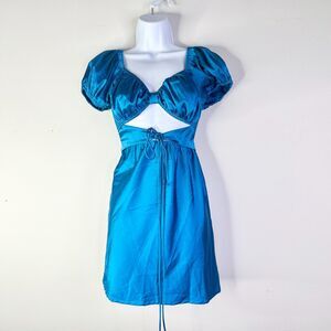 PRINCESS POLLY Dress Women 8 Blue Cutout Babydoll Mini Milkmaid Smocked NWT